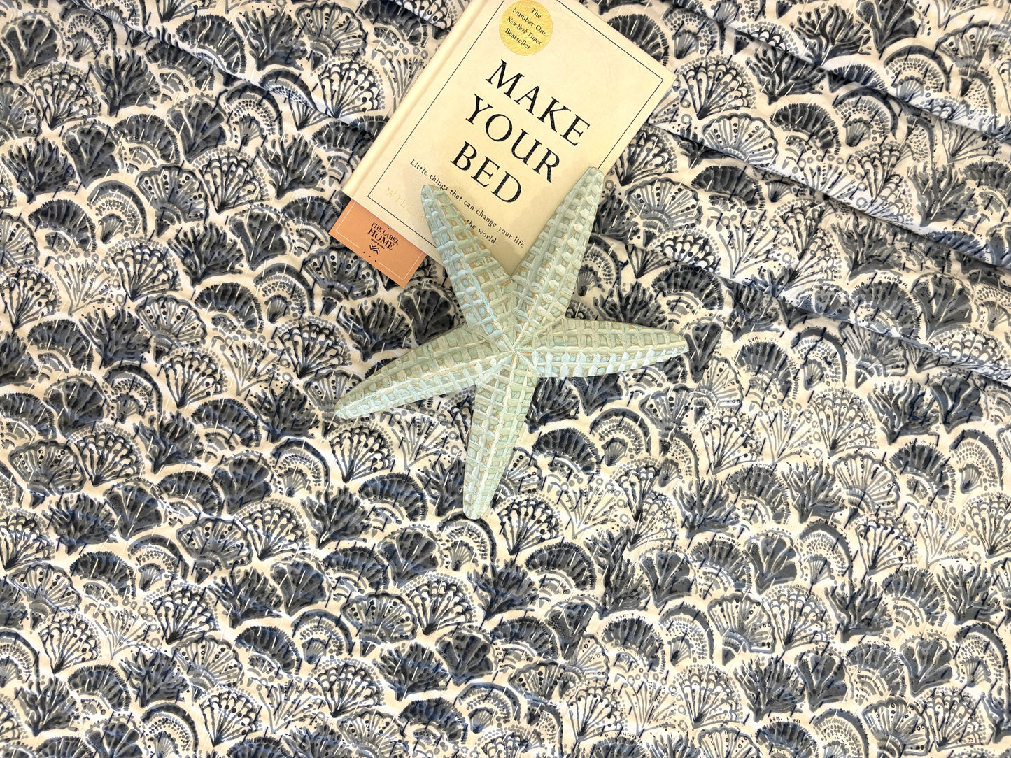 Grey Sea Shells Kantha Bedcover