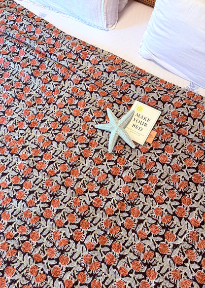 Midnight Coral Kantha Bedcover