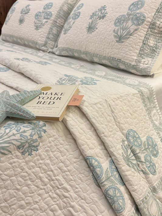 Timeless Blue Quilted Bedcover