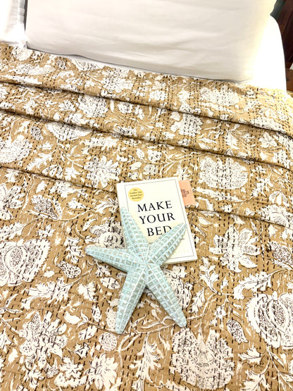 Earth Floral Spring Kantha Bedcover