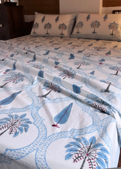 Ratan Premium 400tc Serendipity Handblocked Percale Bedsheet (Super King Size)-The Label Home