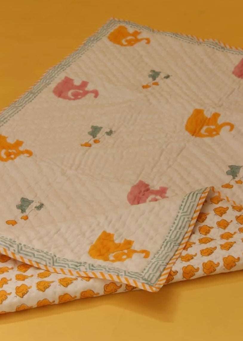 Baby Quilt - Tooni Elephant - Pure Muslin Voile Size 60x40 inches