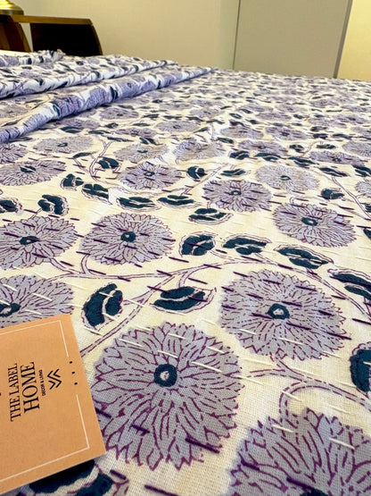 Purple Floral Kantha Bedcover