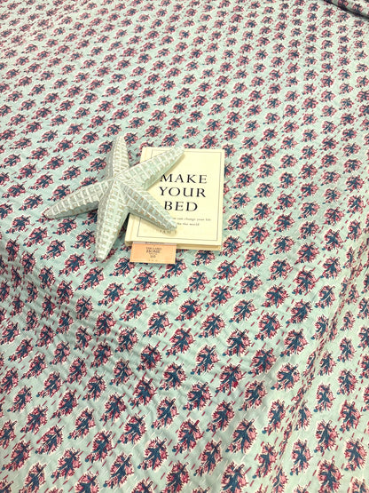 Mint Aqua Motif Kantha Bedcover