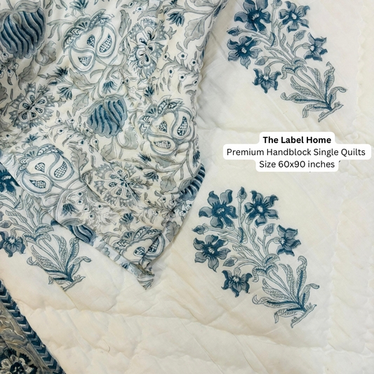Rafalle Light Cotton Muslin Block Printed Quilt - Single Size 60x90 inches