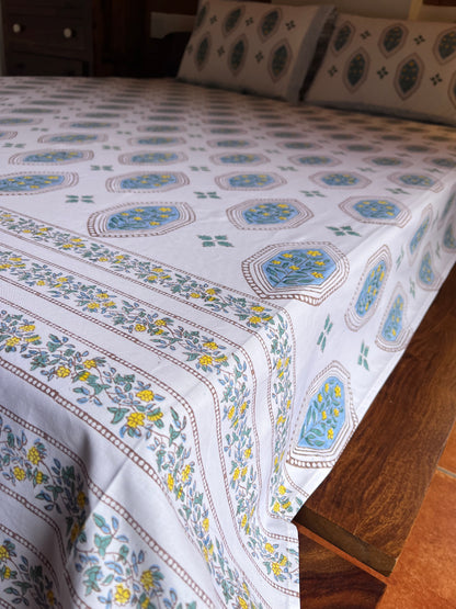 Ratan Premium 400tc Muzzera Handblocked Percale Bedsheet (King Size)-The Label Home
