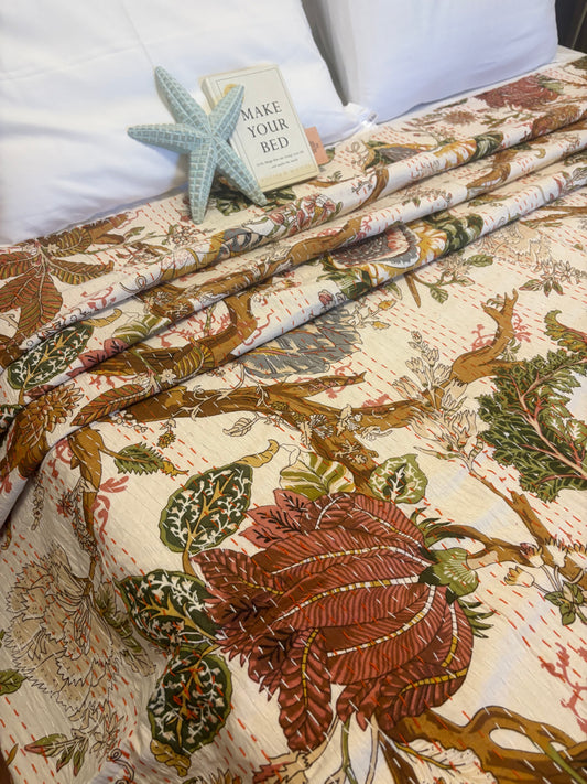 Luxe Cream Kantha Bedcover