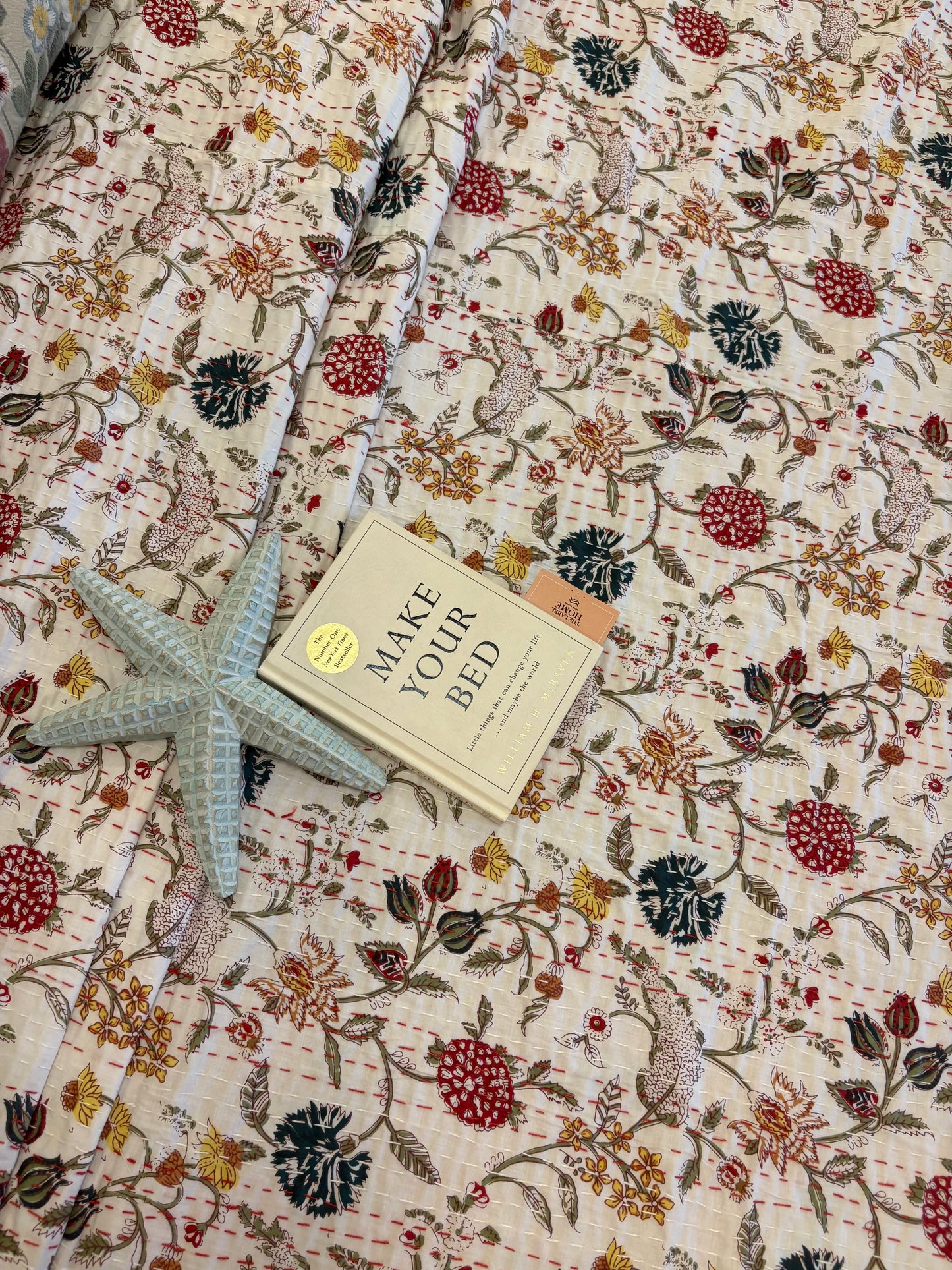 Serene Floral Paradise Kantha Bedcover