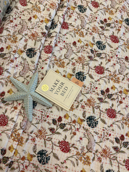 Serene Floral Paradise Kantha Bedcover