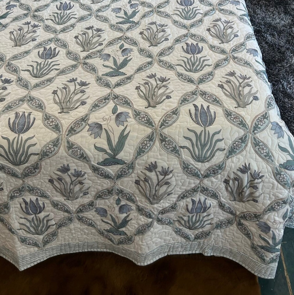 French Palm Jaali Quilted Bedcover-The Label Home