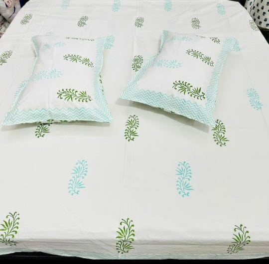 Floral Luxury Ratan Premium 400tc Handblocked Percale Bedsheet (King Size)