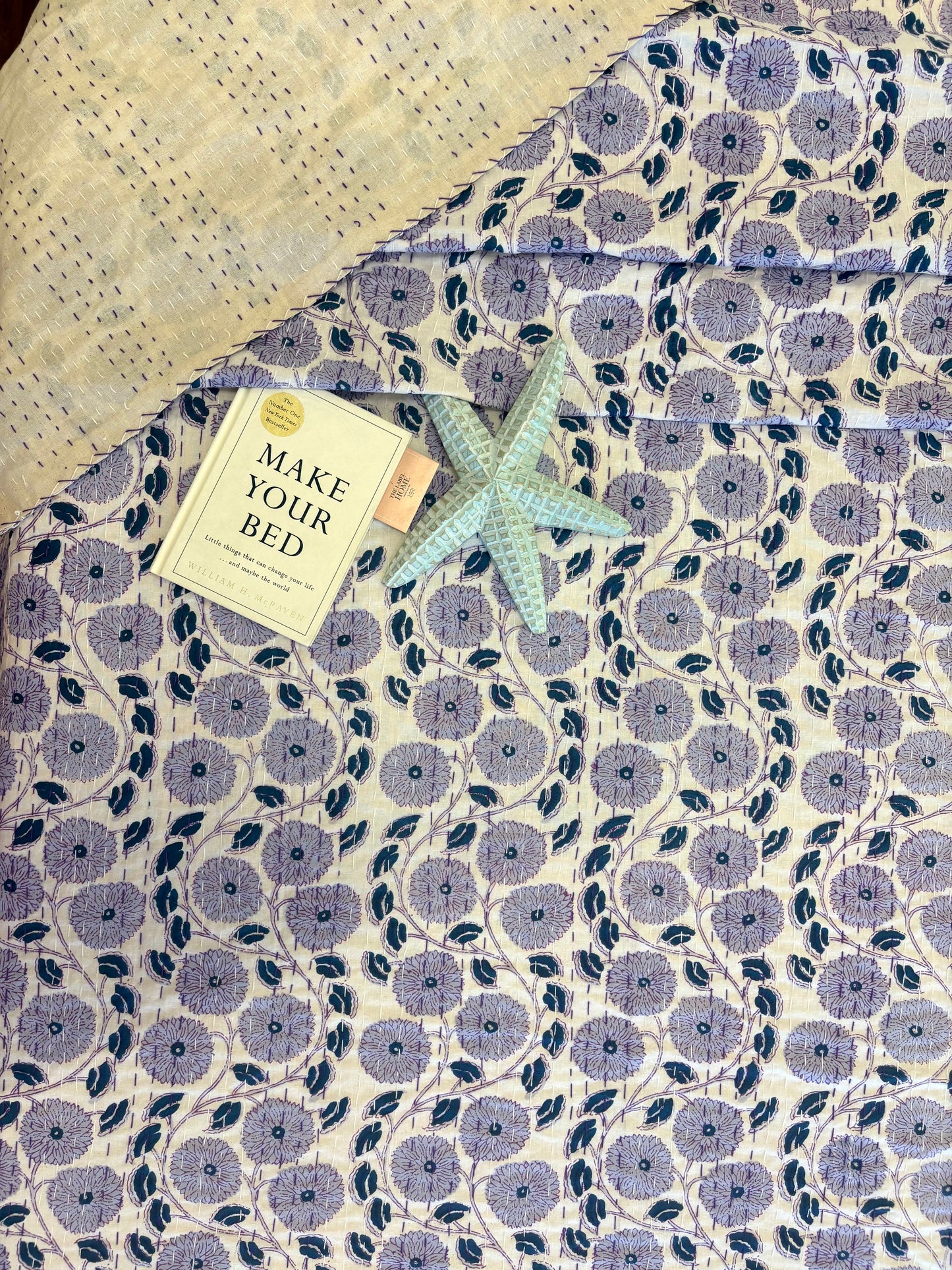 Purple Floral Kantha Bedcover