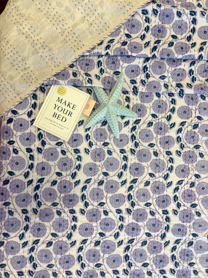 Purple Floral Kantha Bedcover