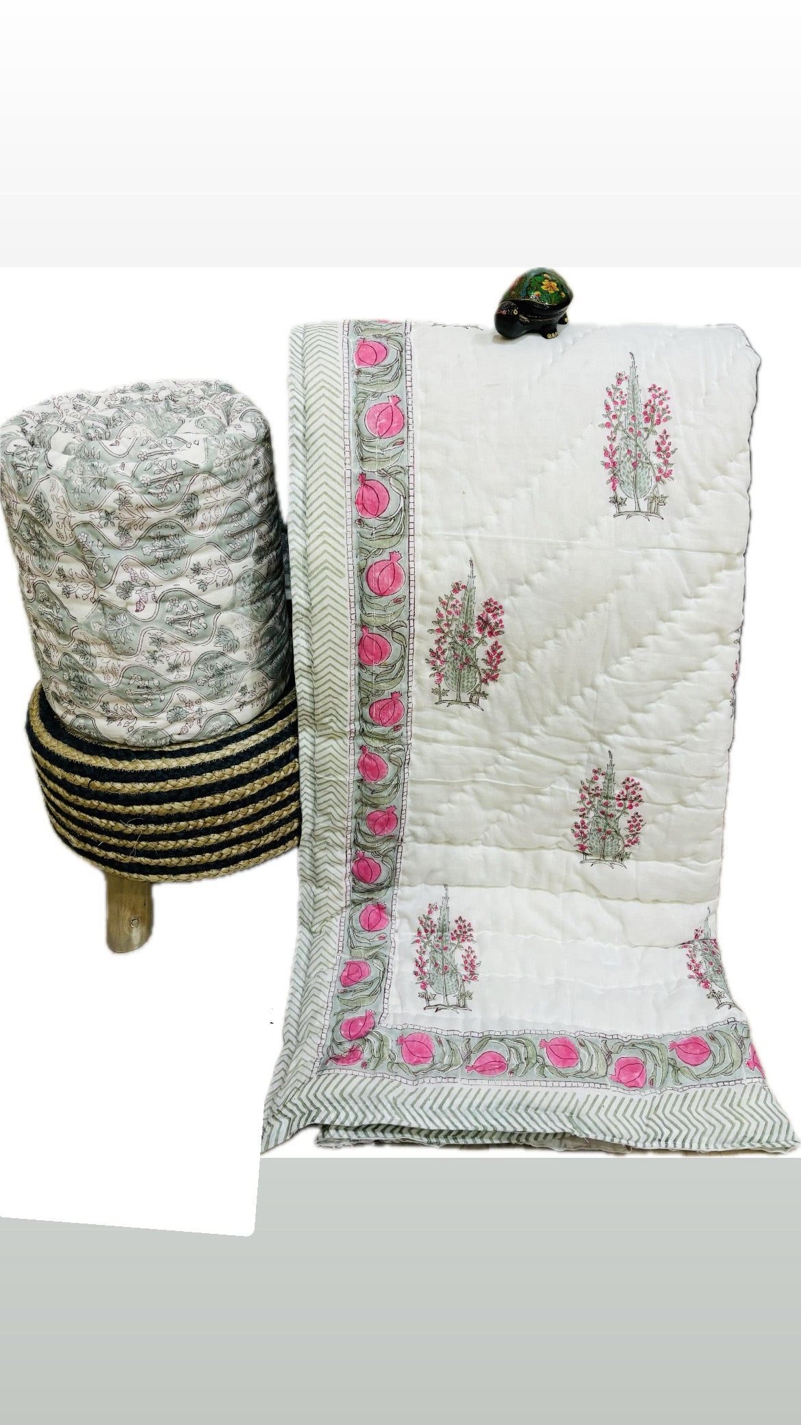 Romana Light Cotton Muslin Block Printed Quilt - Single Size 60x90 inches