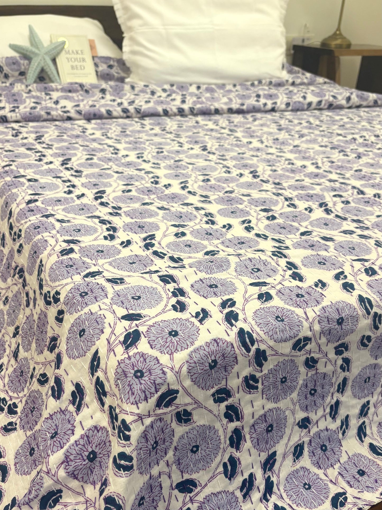 Purple Floral Kantha Bedcover