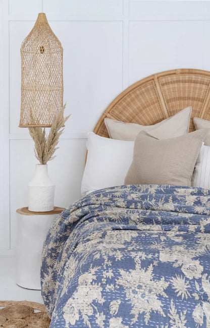 Handmade Cotton Kantha Bedcover - Elegant Calm, Soft