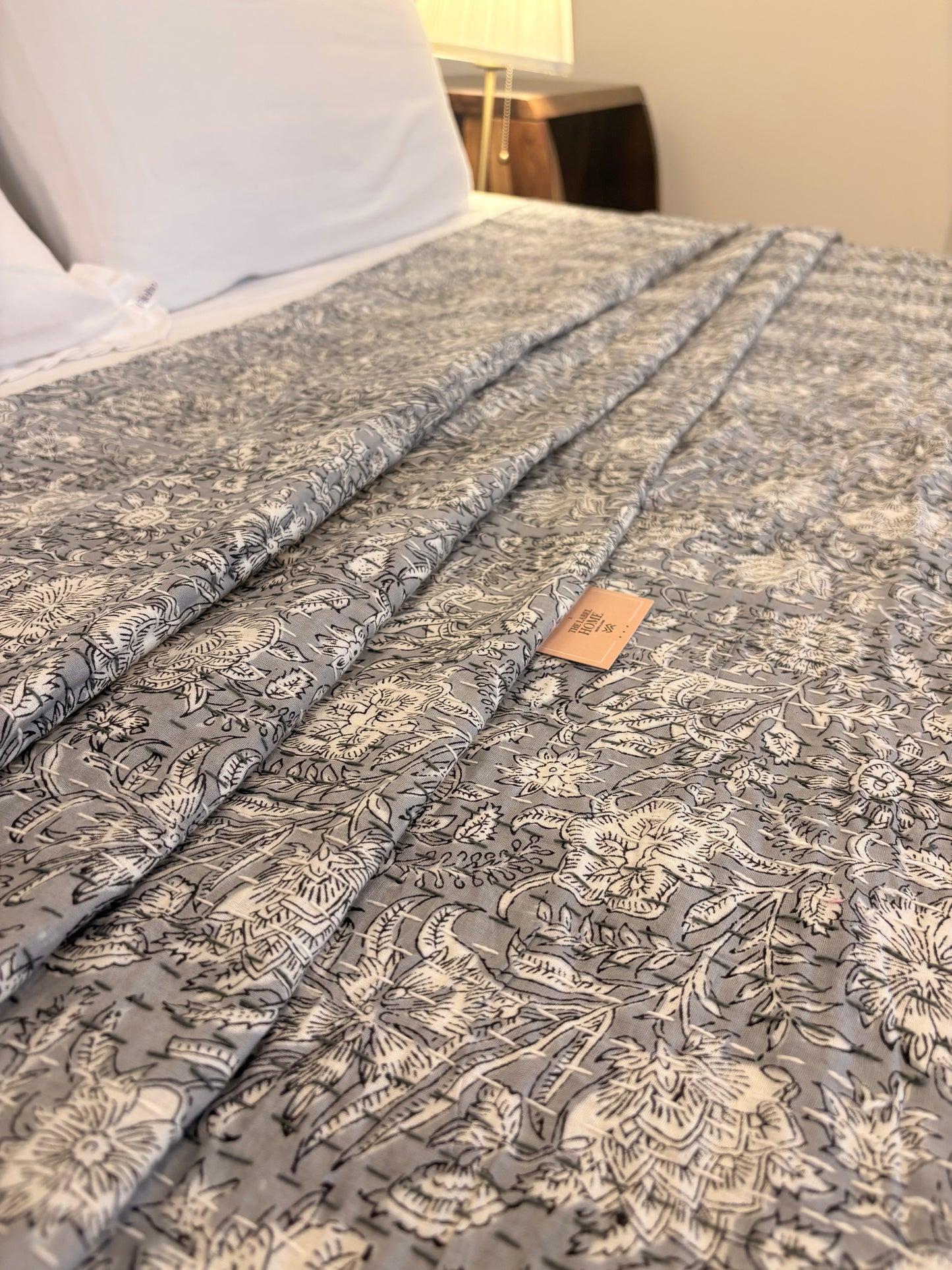 Tusker Grey Kantha Bedcover