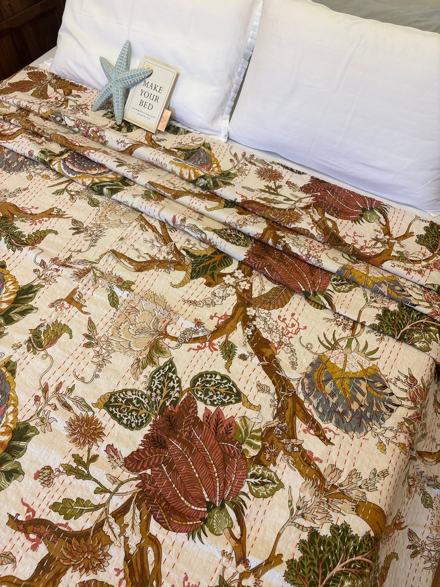 Luxe Cream Kantha Bedcover