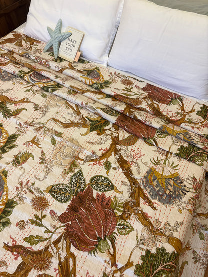 Luxe Cream Kantha Bedcover