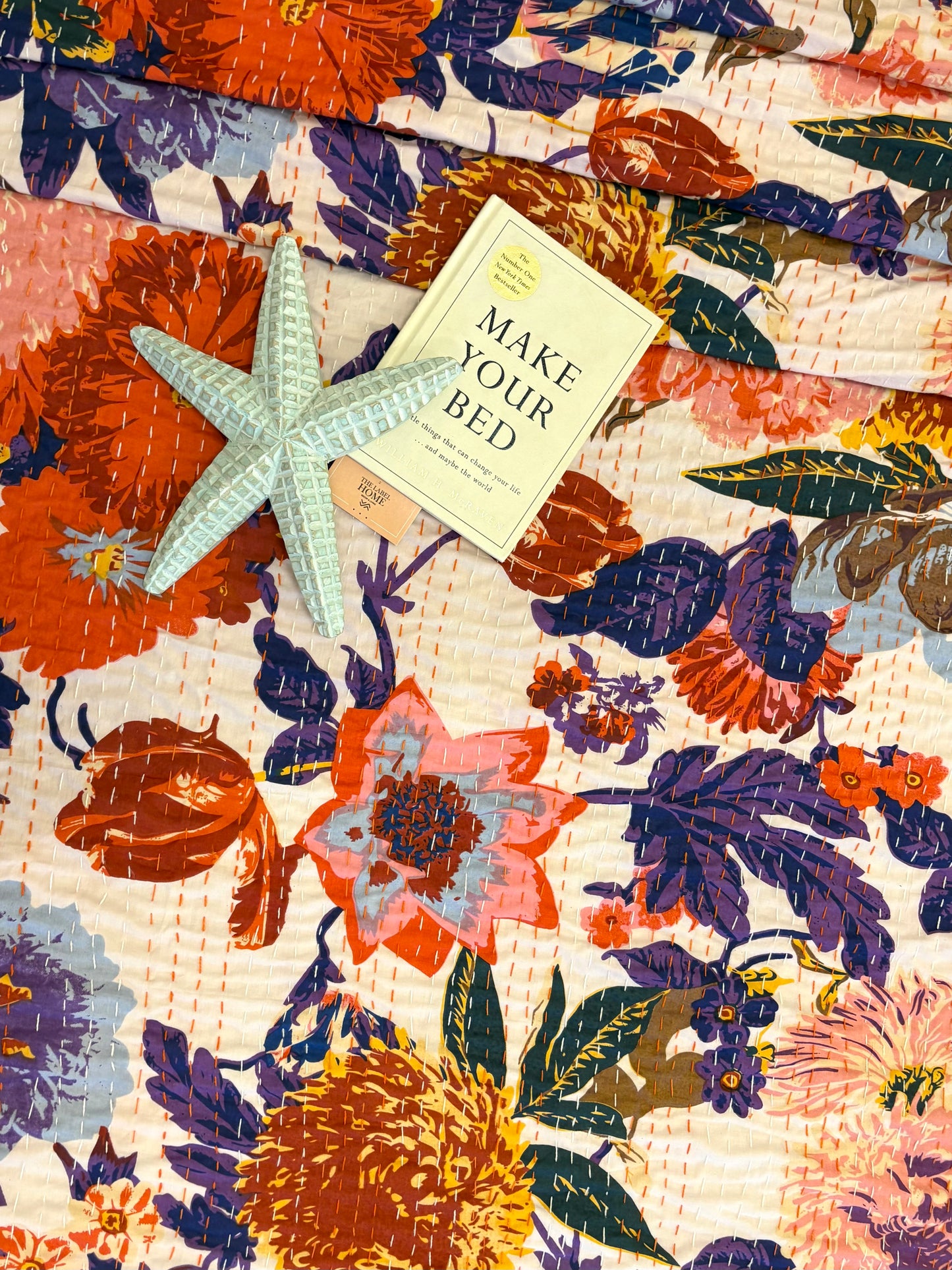 Stunning Floral Bloom Kantha Bedcover