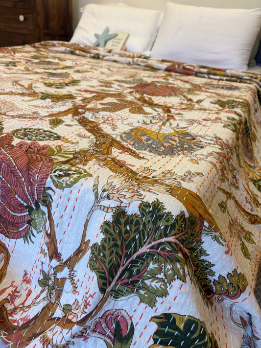 Luxe Cream Kantha Bedcover