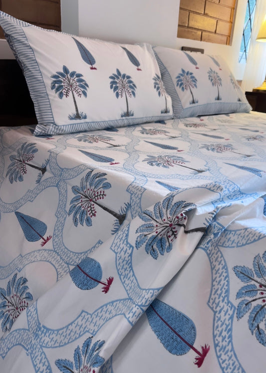 Ratan Premium 400tc Serendipity Handblocked Percale Bedsheet (Super King Size)-The Label Home