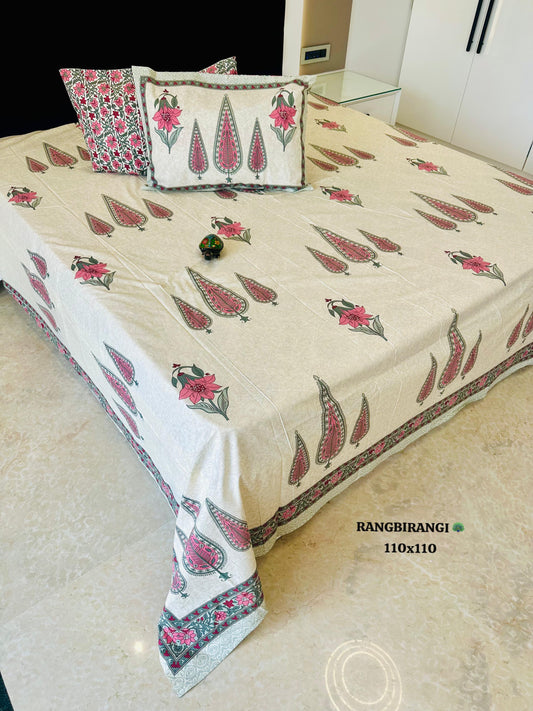 Gharaana Jaipuri Cotton Printed Bedspread Bedcover (Super King 100x108 inches)