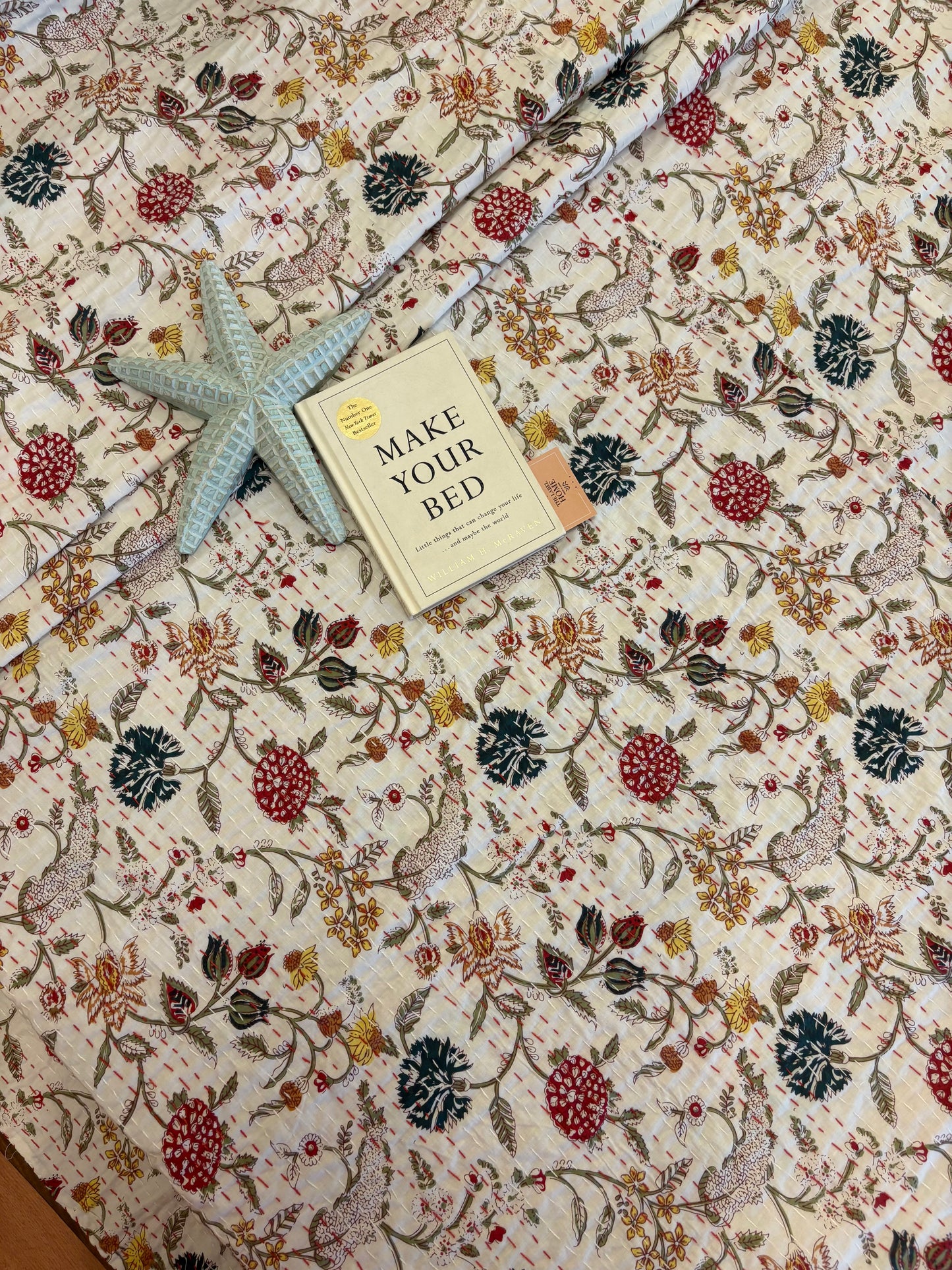 Serene Floral Paradise Kantha Bedcover
