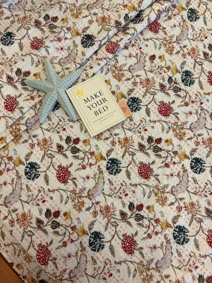 Serene Floral Paradise Kantha Bedcover