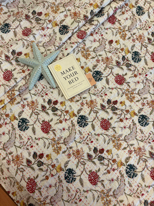 Serene Floral Paradise Kantha Bedcover