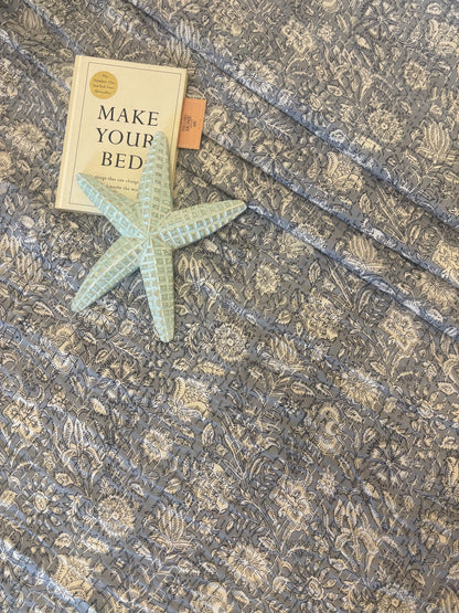 Tusker Grey Kantha Bedcover