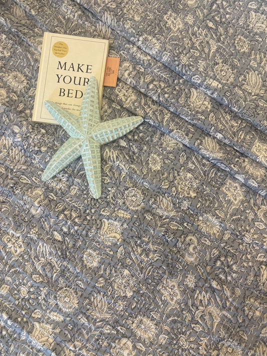 Tusker Grey Kantha Bedcover