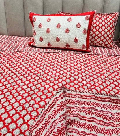 Red Berries Ratan Quilted Bedcover-The Label Home