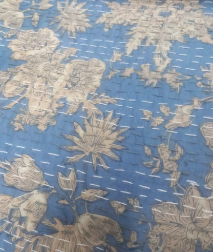 Handmade Cotton Kantha Bedcover - Elegant Calm, Soft