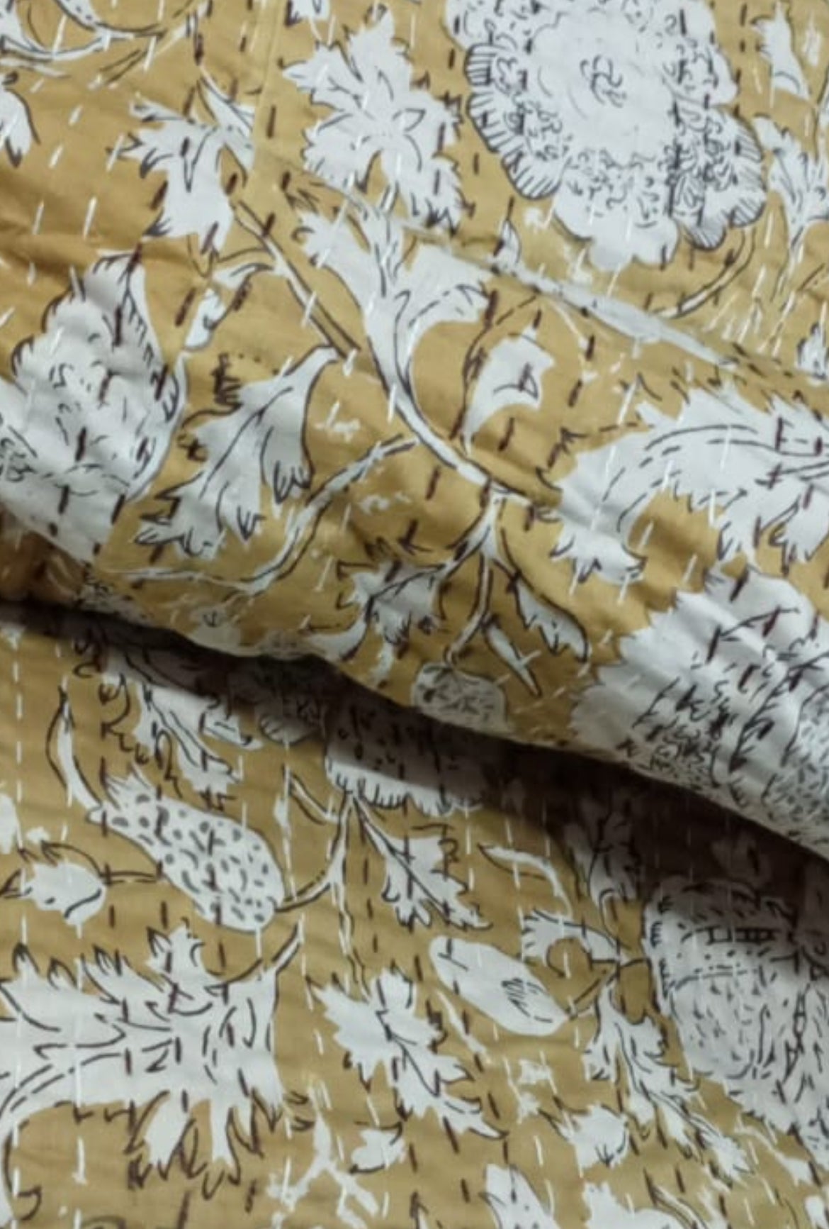 Earth Floral Spring Kantha Bedcover-The Label Home