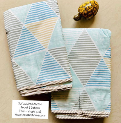 Rauza Spring Bloom - MulMul Summer Dohar (Set of 2 Single Cotton Muslin Dohar)-The Label Home