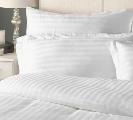 400TC Swiss Luxe Stripes – White Bedsheet Set