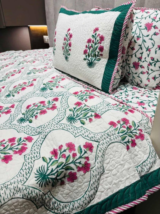 Green Jaali Quilted Bedcover