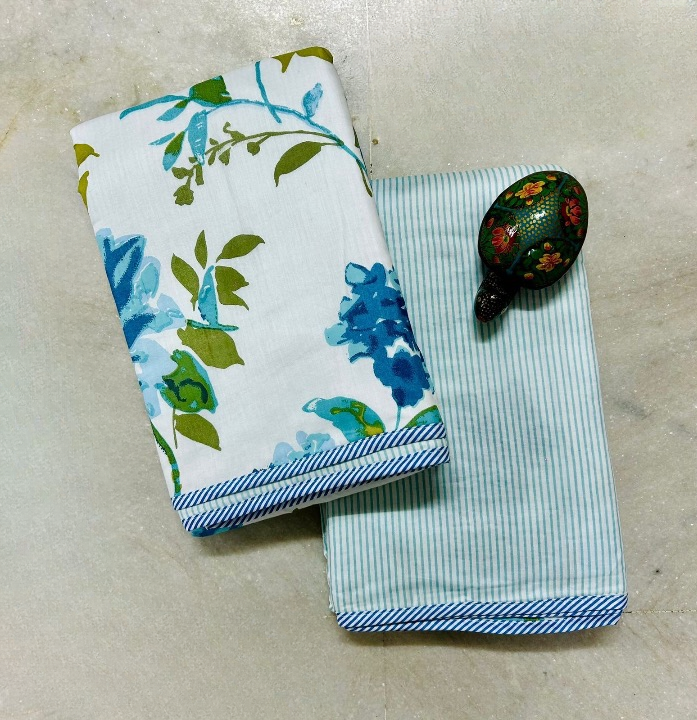 Stripes Reverse Floral Spring Bloom - MulMul Summer Dohar (Set of 2 Single Cotton Muslin Dohar)