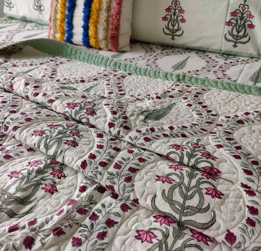 Floral Jaal Mulmul Voile Bedcover cum Comforter (Reversible) Size 90x108 inches