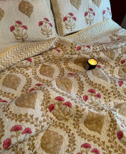 Mustard Ratan Mulmul Voile Bedcover cum Comforter (Reversible) Size 90x108 inches