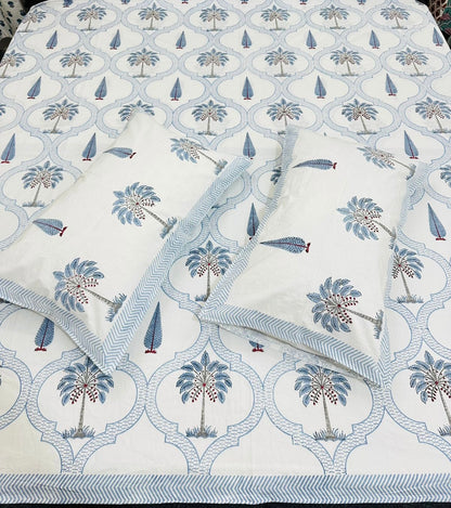 Ratan Premium 400tc Serendipity Handblocked Percale Bedsheet (Super King Size)-The Label Home