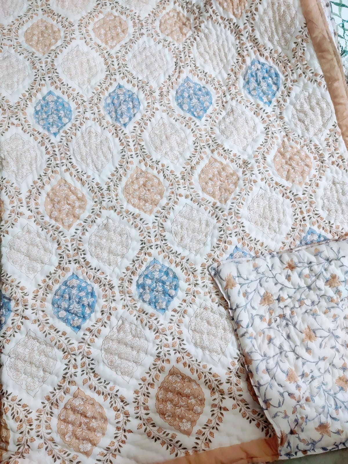 Mughal Sarai Light Cotton Muslin Block Printed Quilt - Single & Double Size