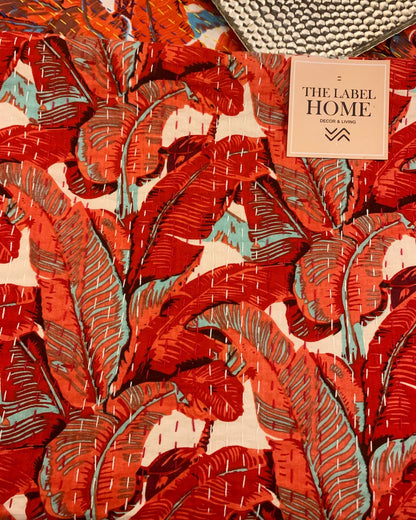Festive Red Kantha Bedcover - The Label Home