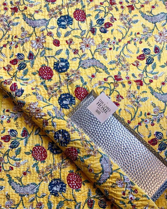Yellow Bliss Kantha Stitch Cotton Bedcover