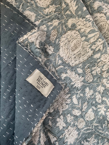 Tusker Grey Kantha Bedcover-The Label Home