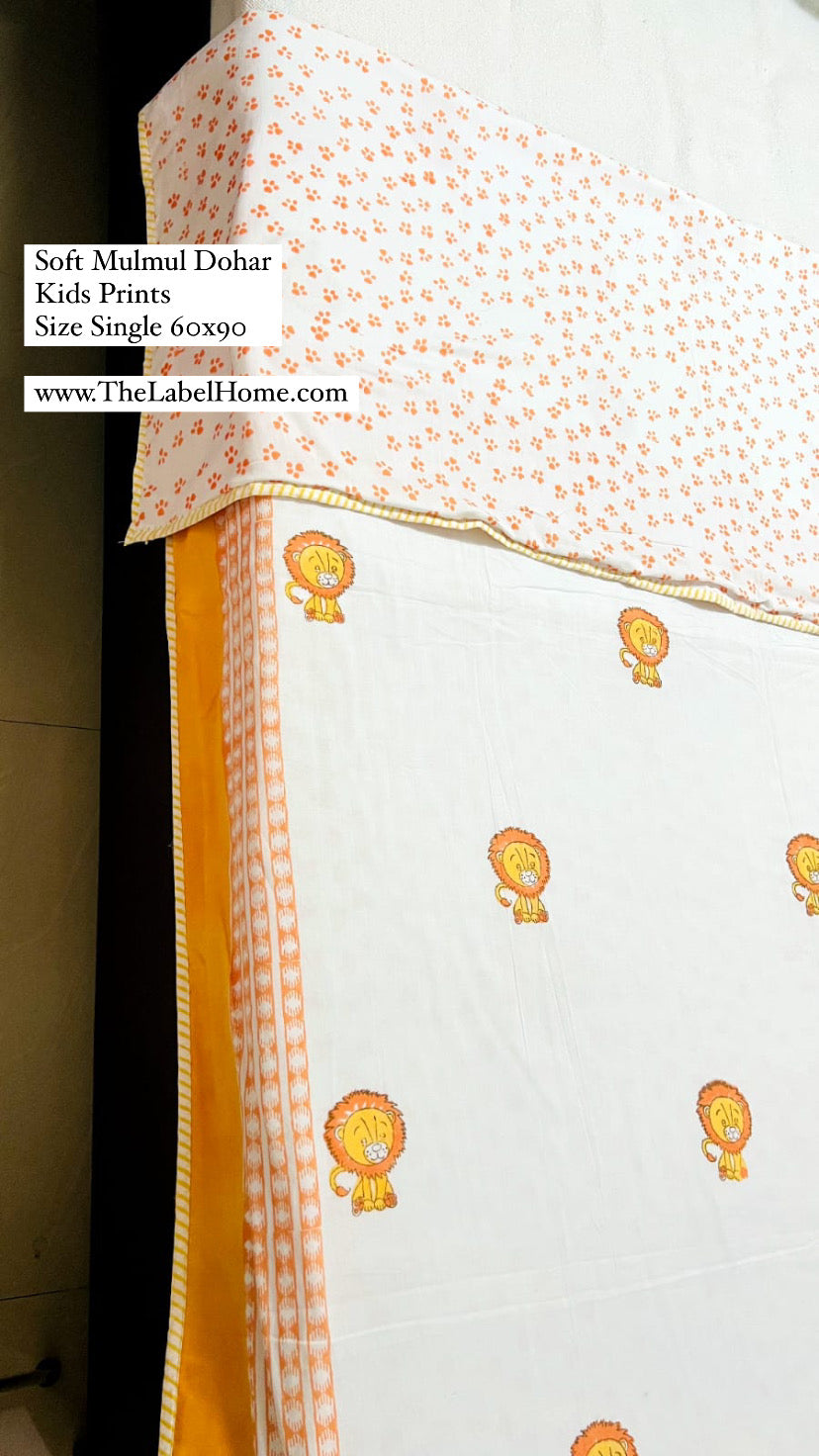 Kids Print Lion  - MulMul Summer Dohar (Single Cotton Muslin Dohar)