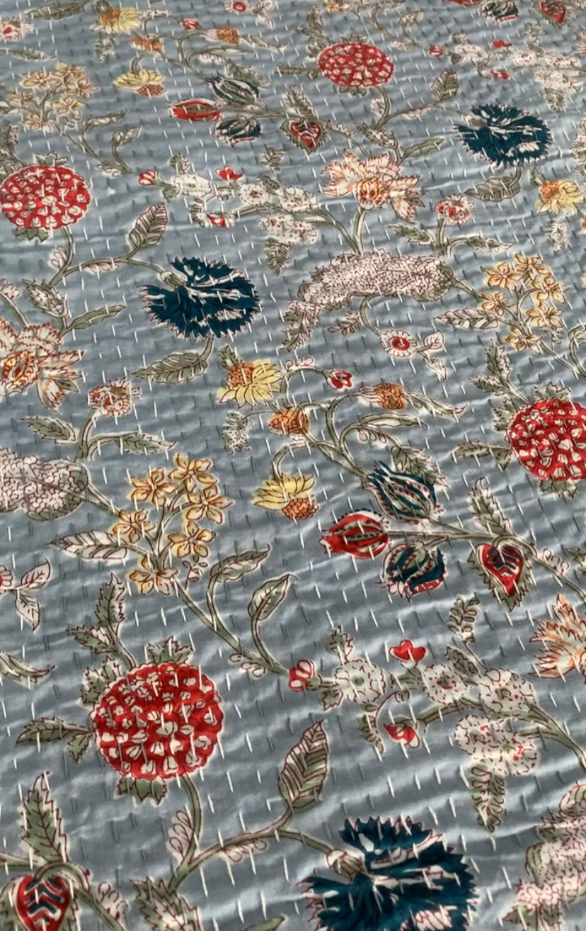 Luxe Peach Kantha Bedcover-The Label Home