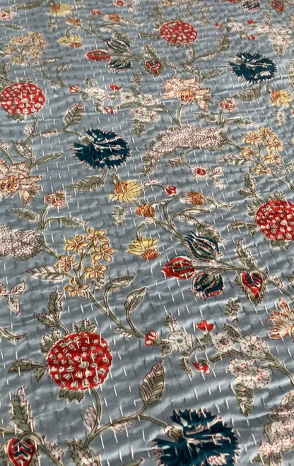 Luxe Peach Kantha Bedcover-The Label Home