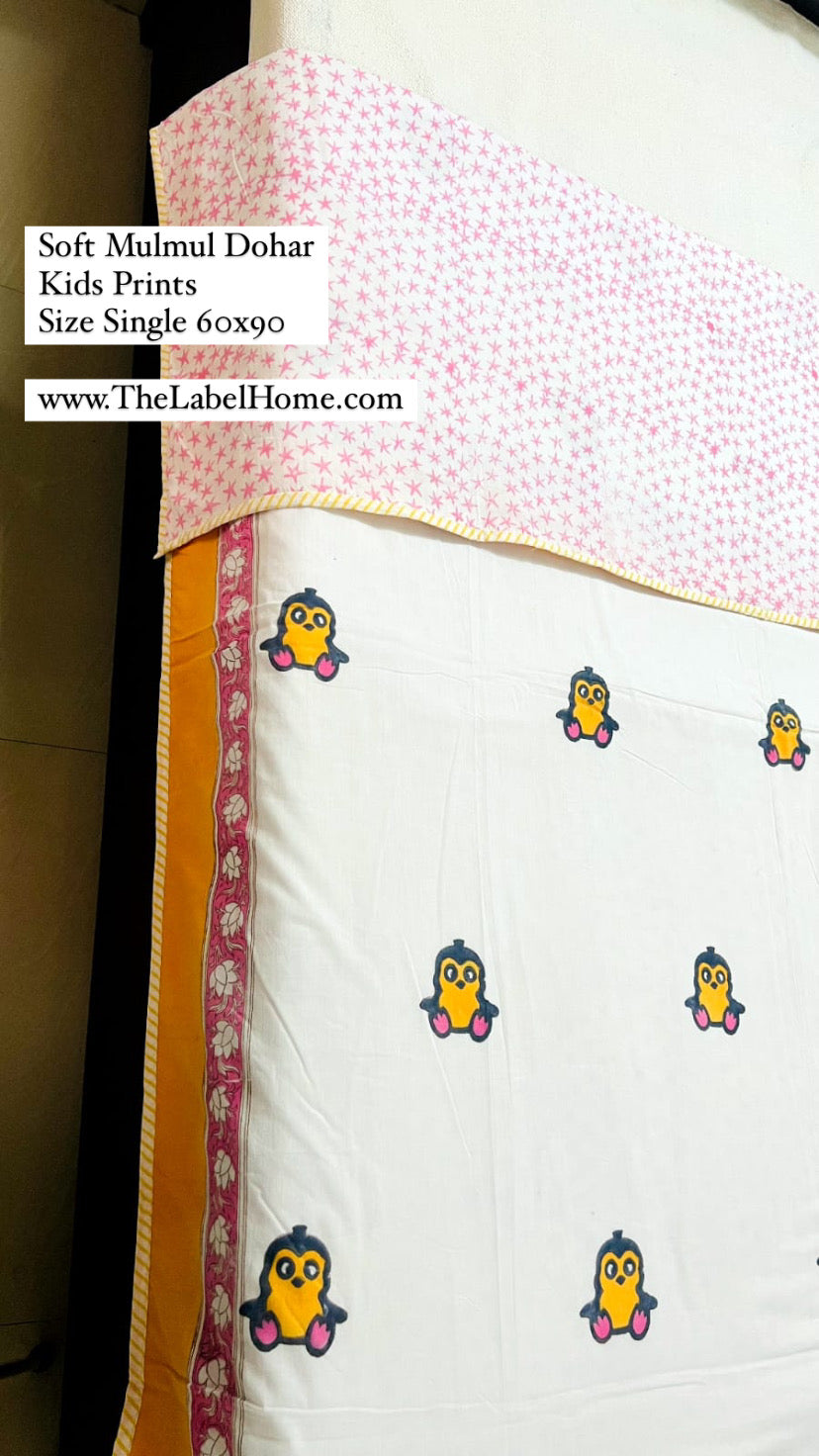 Kids Print Penguin  - MulMul Summer Dohar (Single Cotton Muslin Dohar)